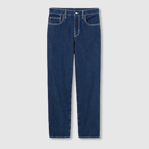 Schmale, verkürzte Hose aus Denim mit gelasertem Detail
