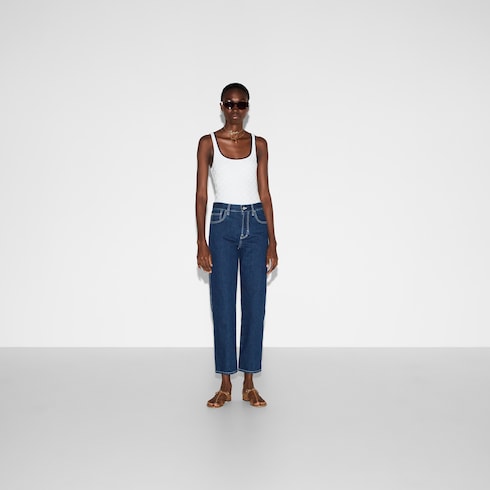 Pantalone slim-fit dal taglio corto in denim laserato