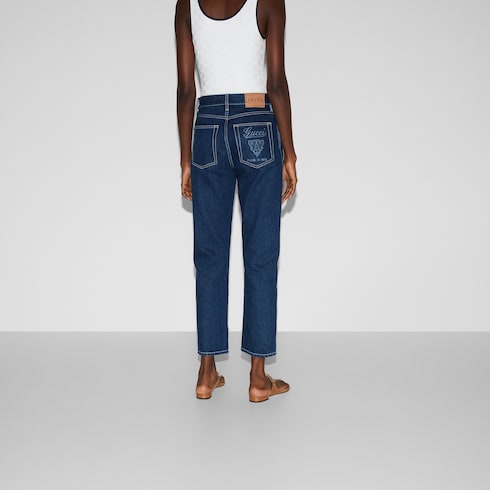 Pantalone slim-fit dal taglio corto in denim laserato