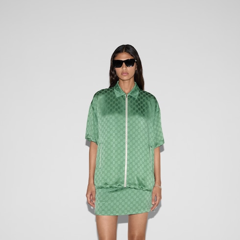 Camicia con zip dal taglio morbido in raso GG