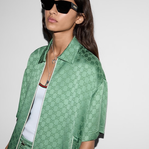 Camicia con zip dal taglio morbido in raso GG