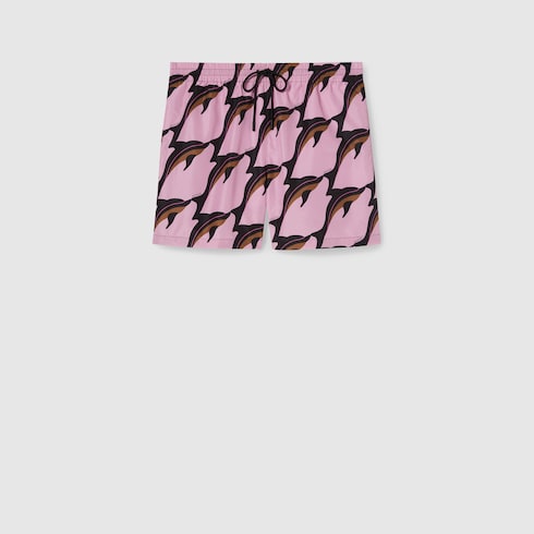 Printed technical poplin swim short