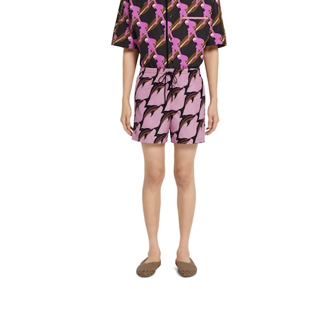 Printed technical poplin swim short
