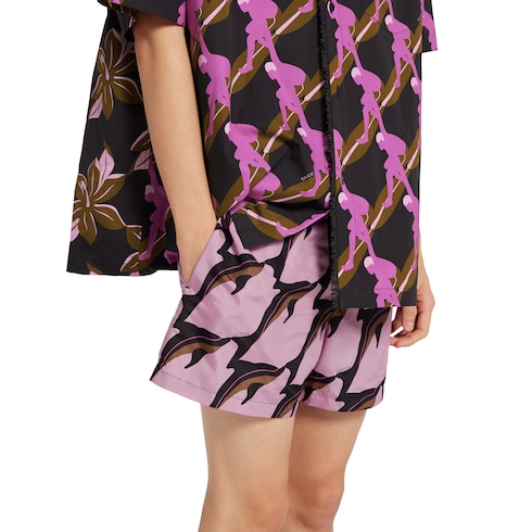 Printed technical poplin swim short