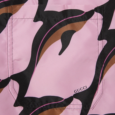 Printed technical poplin swim short