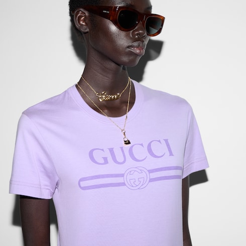 Jersey T-shirt with print in lilac | GUCCI® US