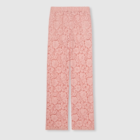 Floral lace trousers with Gucci script