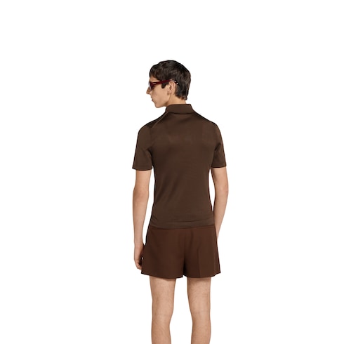 Polo in maglia di seta fine con intarsio