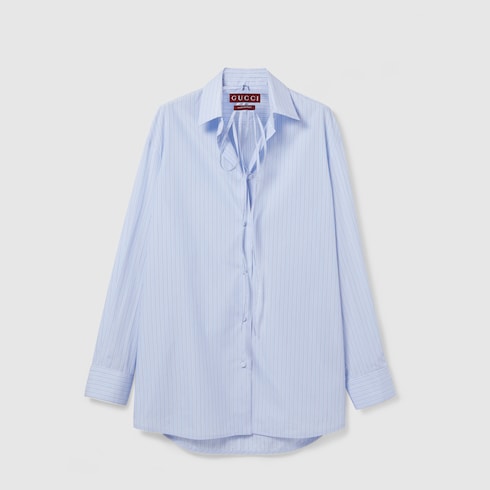 Striped cotton shirt in light blue | GUCCI® US