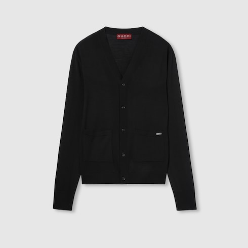 Cardigan in maglia di lana fine con intarsio