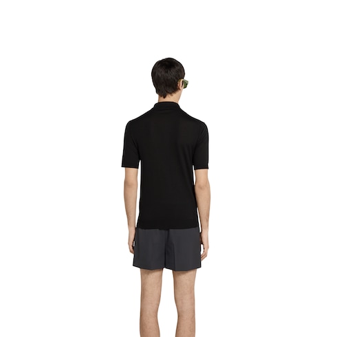 Polo in maglia di lana fine con intarsio