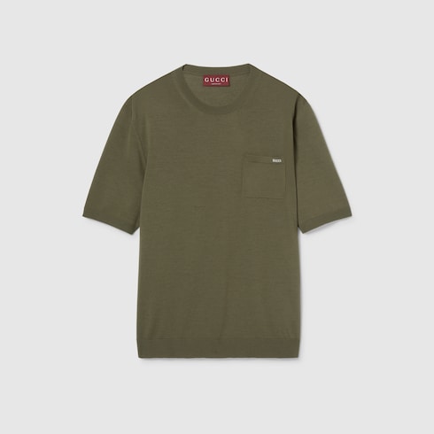 Top in maglia di lana fine con intarsio