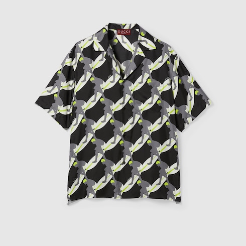 Camicia bowling in seta stampata