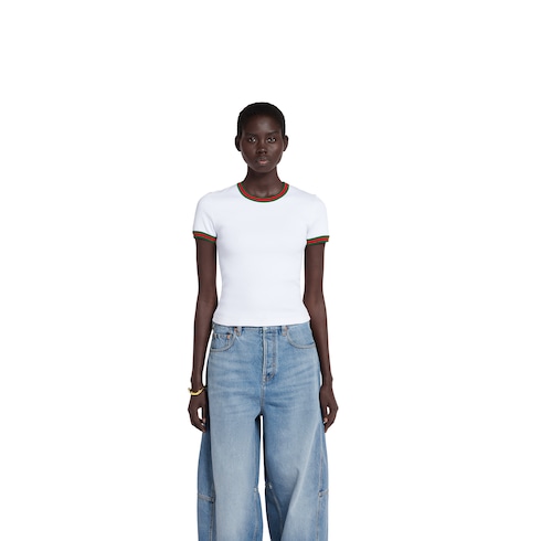 Playera con ribete de algodón y tribanda Web