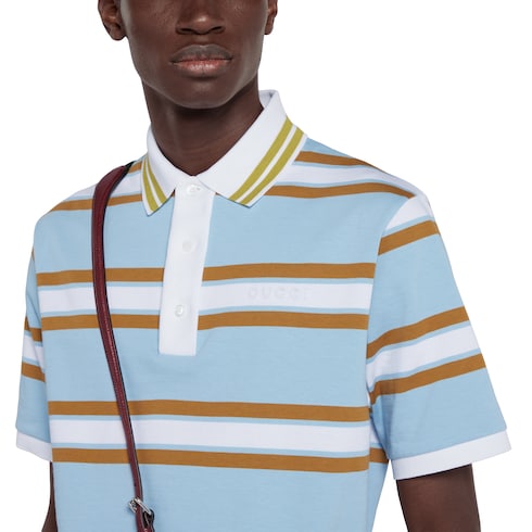 Striped cotton jersey polo top Detail 5