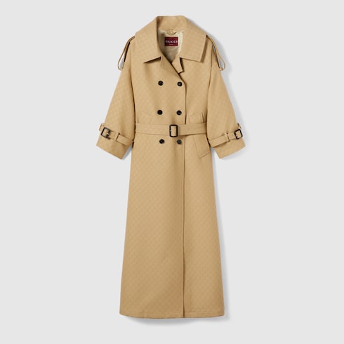 Manteau à double boutonnage en crêpe de soie et laine GG