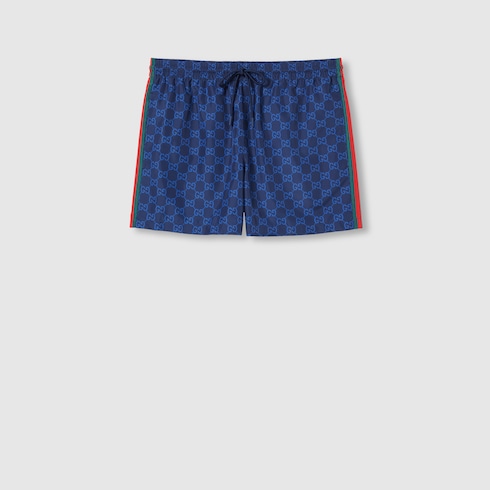 Printed poplin tech swim shorts in navy | GUCCI® US Printed poplin tech swim shorts in navy | GUCCI® US