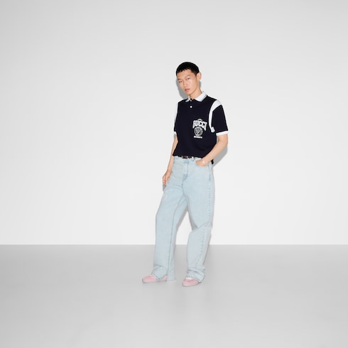 Lasered denim trousers
