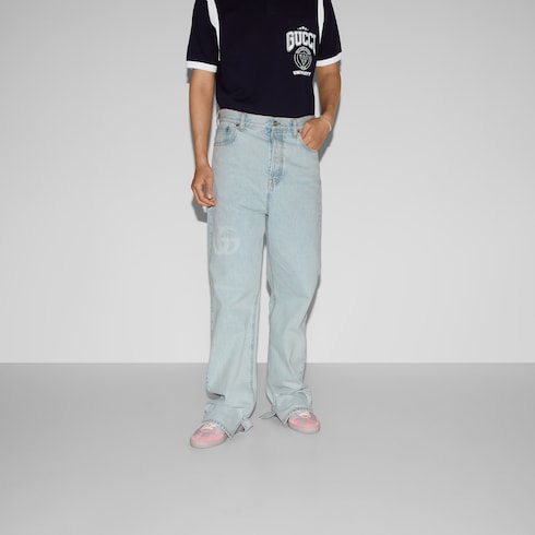 Lasered denim trousers