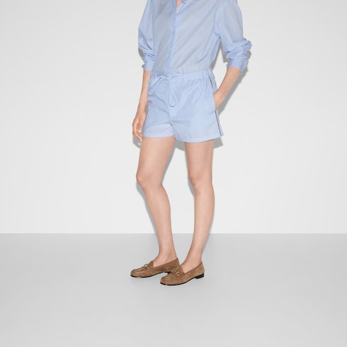 Striped cotton shorts with embroidery