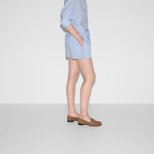Striped cotton shorts with embroidery