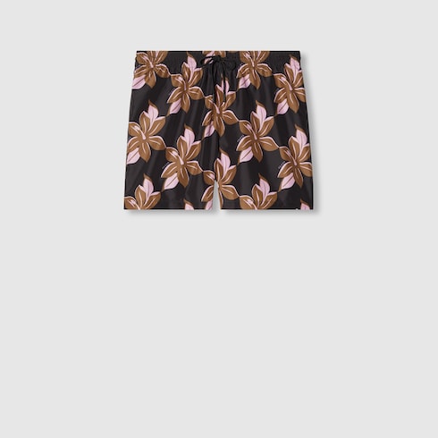 Printed technical poplin swim short