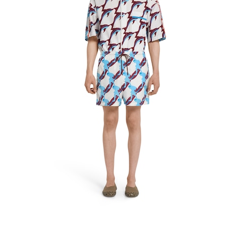 Printed technical poplin swim short