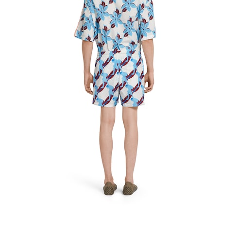 Printed technical poplin swim short