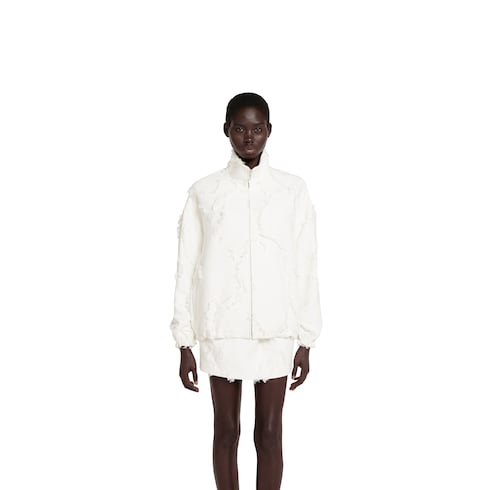 Veste zippée en laine et coton en fil coupé