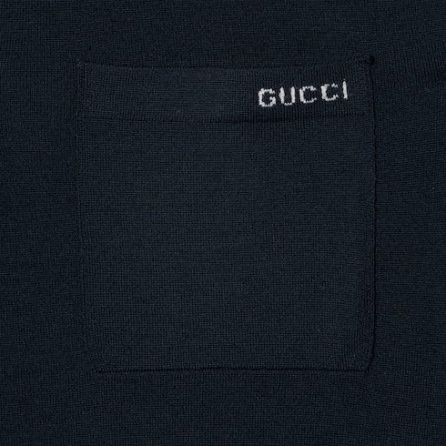 Fine wool knit polo top with intarsia