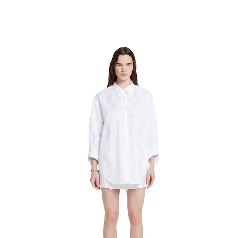 Cotton poplin shirt with beaded fringe