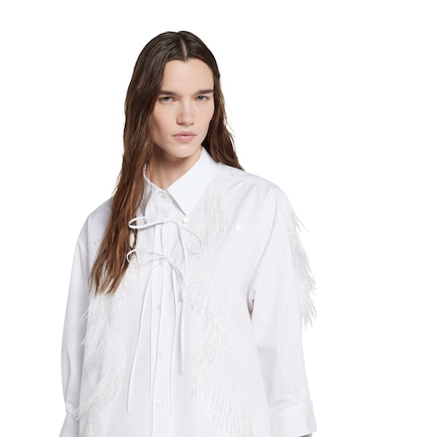 Cotton poplin shirt with beaded fringe