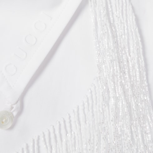 Cotton poplin shirt with beaded fringe