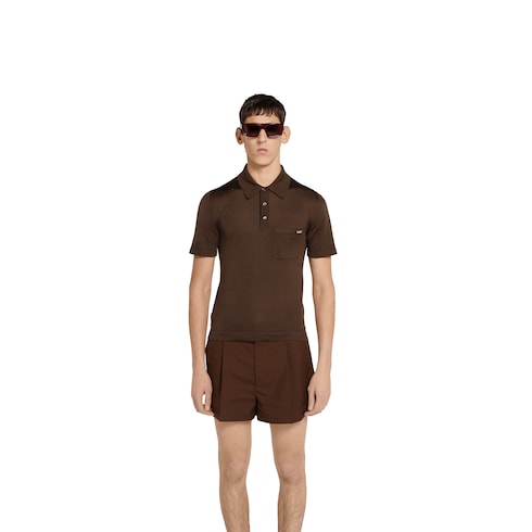 Polo in maglia di seta fine con intarsio