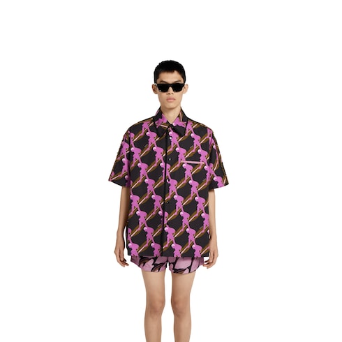 Printed oversize cotton poplin shirt