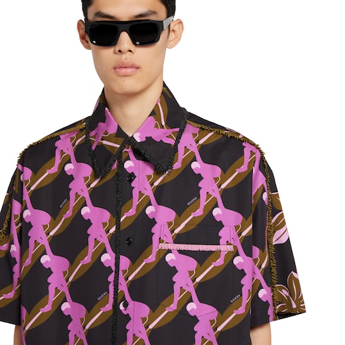 Printed oversize cotton poplin shirt