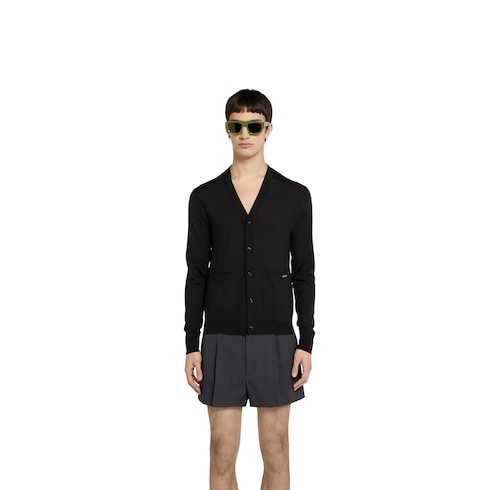 Cardigan in maglia di lana fine con intarsio