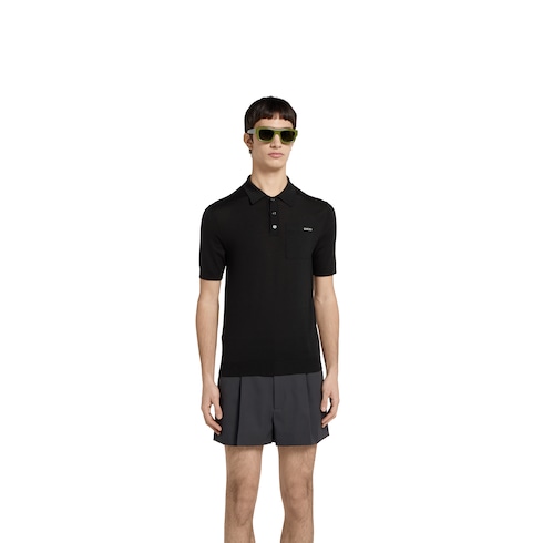 Poloshirt aus feinem Wollstrick mit Intarsie
