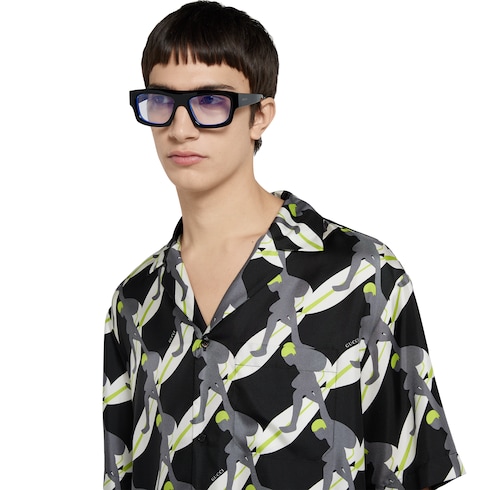 Camicia bowling in seta stampata