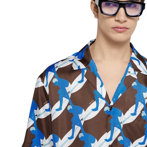 Camicia bowling in seta stampata