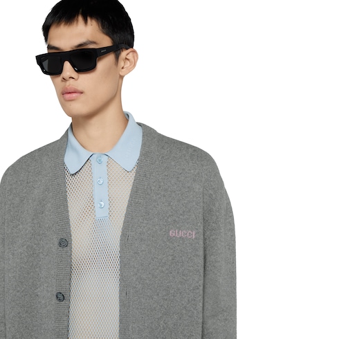 Wool cashmere cardigan with intarsia Detail 5