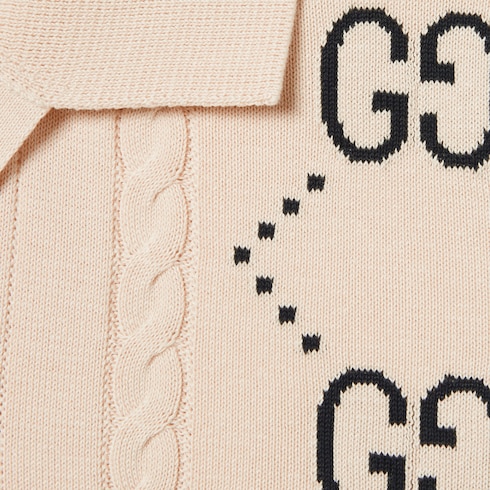 Cotton cable knit cardigan with GG intarsia Detail 7