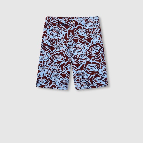 Shorts in gabardina di cotone stampata