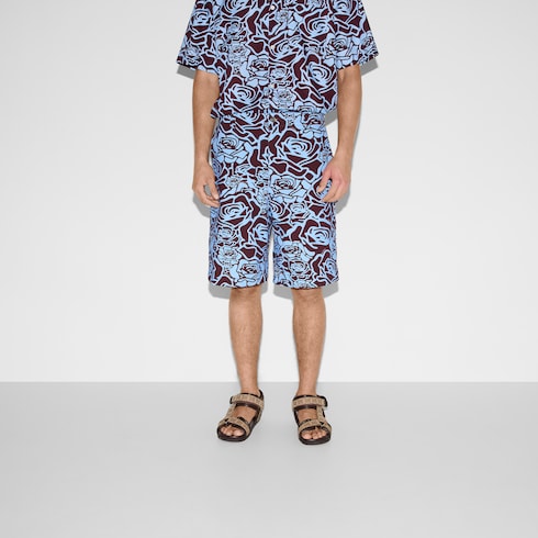 Shorts in gabardina di cotone stampata
