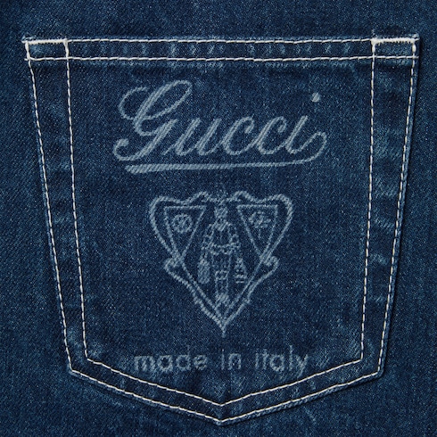 Mini-jupe en denim avec logo réalisé au laser