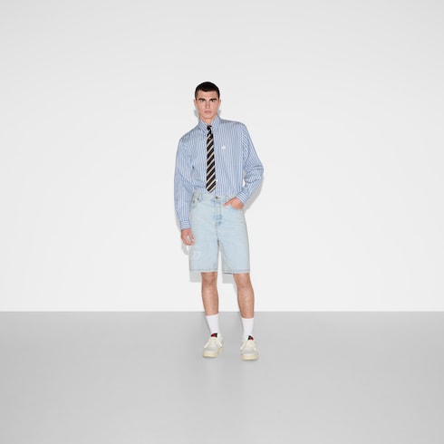 Lasered denim shorts