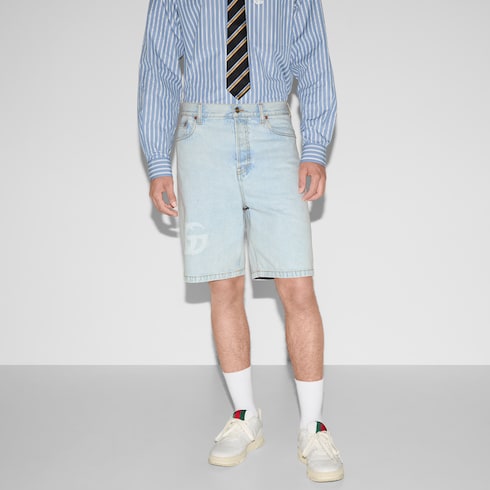 Lasered denim shorts