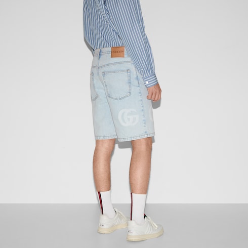 Lasered denim shorts