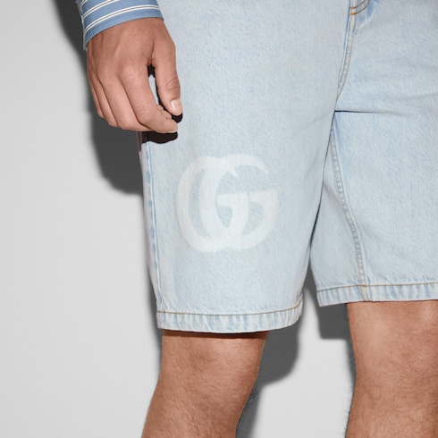 Lasered denim shorts