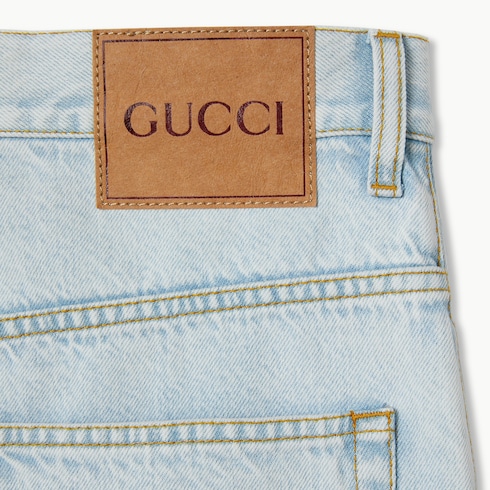 Lasered denim shorts